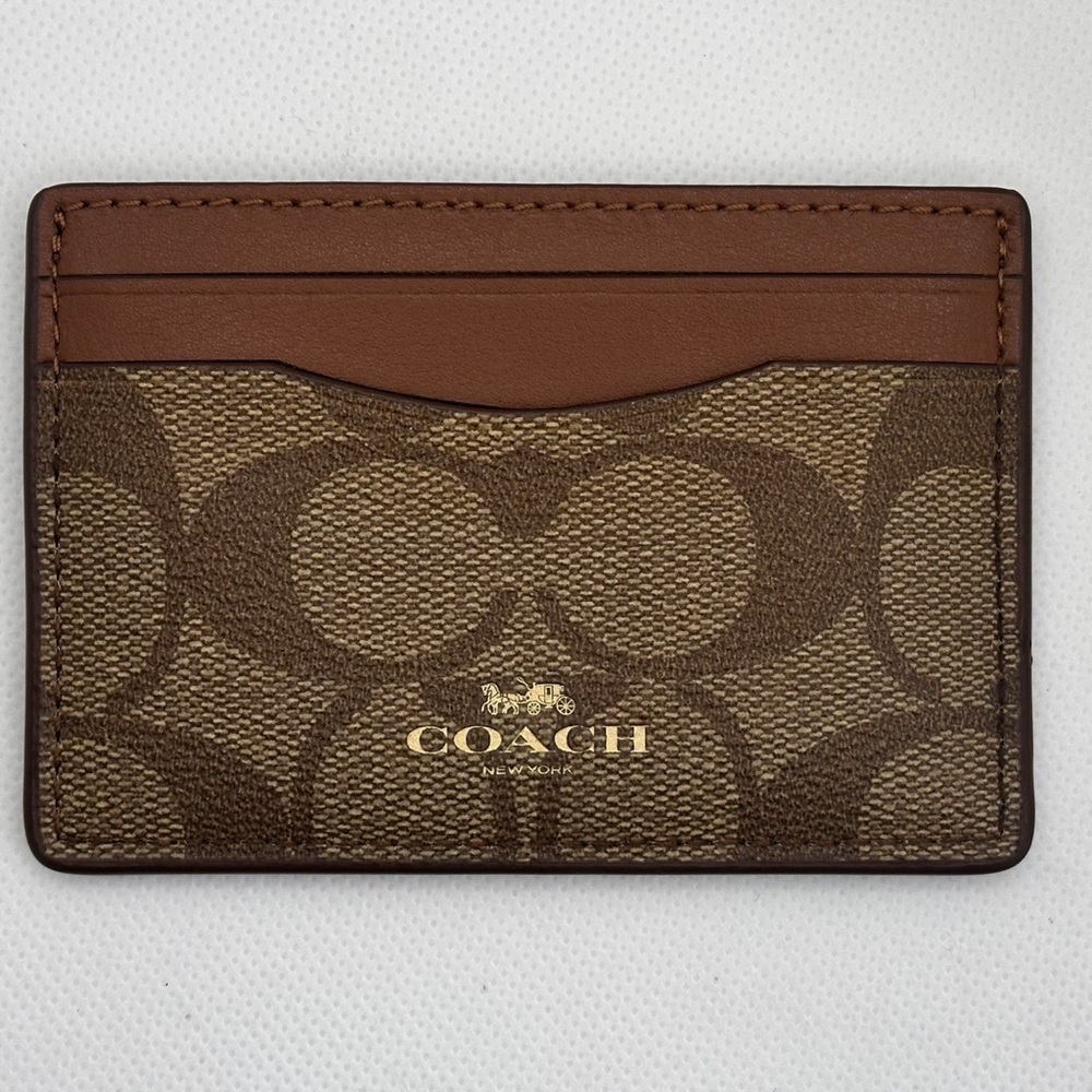 Coach Signature Brown and Tan Card Holder - Picture 10 of 11